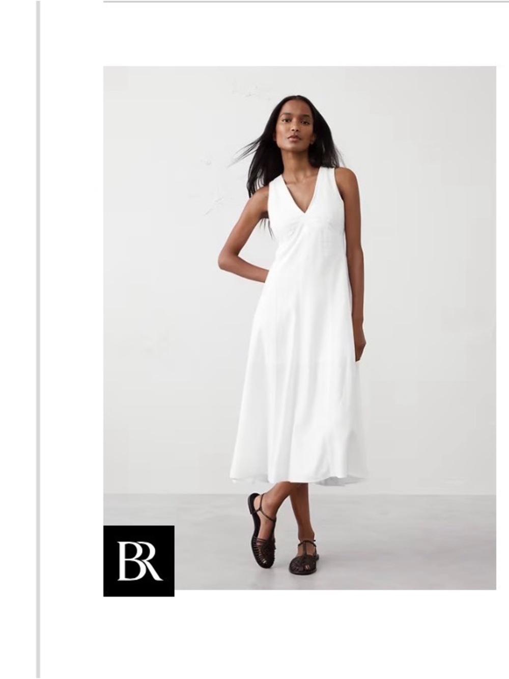 Banana Republic LINEN-BLEND SEAMED MIDI DRESS